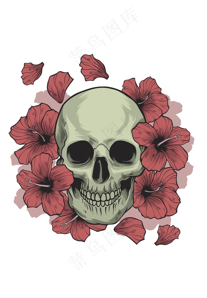 手绘恐怖骷髅头插画