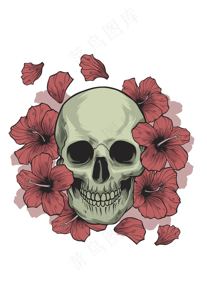 手绘恐怖骷髅头插画