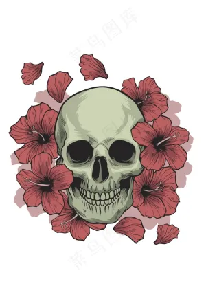 手绘恐怖骷髅头插画