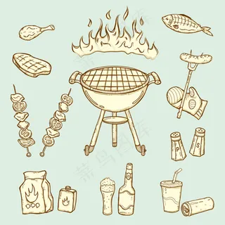 烧烤涂鸦风格矢量素材