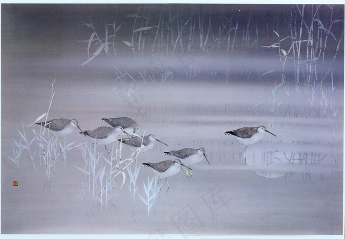 草与小鸟国画图片