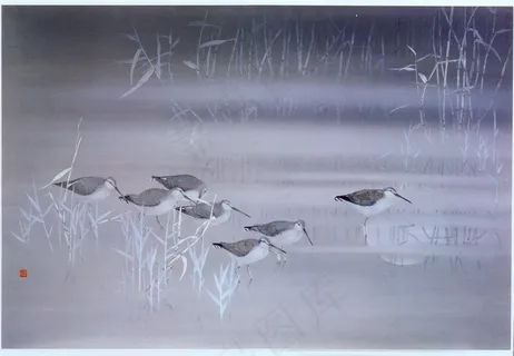 草与小鸟国画图片