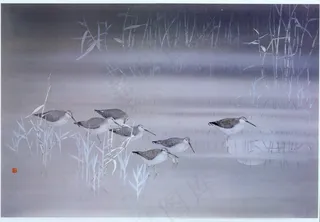 草与小鸟国画图片