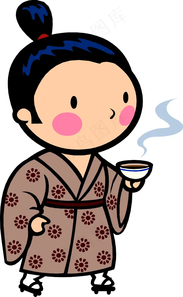 端着咖啡的日本小女孩ai矢量模版下载