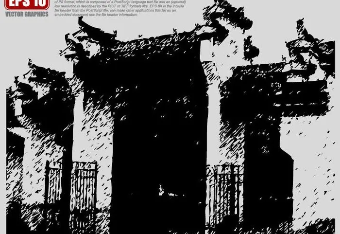 徽派建筑矢量剪影图片eps,ai矢量模版下载