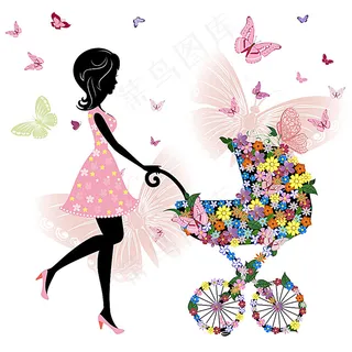 推着婴儿车的美女