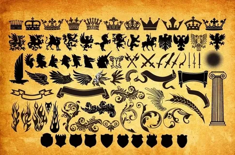 欧式花纹和盾牌皇冠等元素PS形状