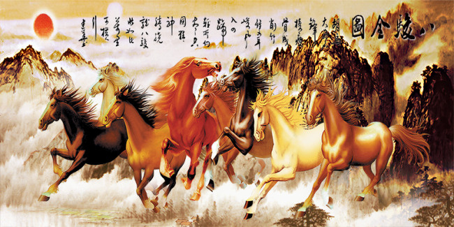 八骏全图(3937X1969(DPI:100))psd模版下载