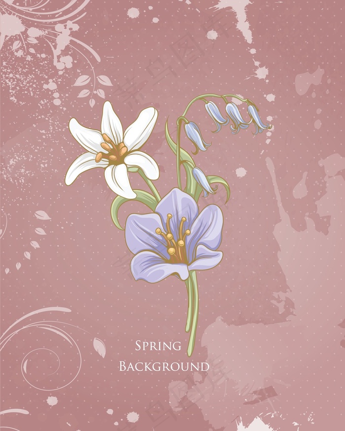 春天开花的花卉背景矢量插画