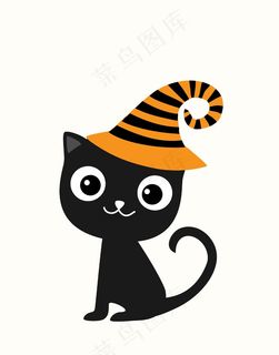 卡通动物猫咪帽子黑白手绘简约画