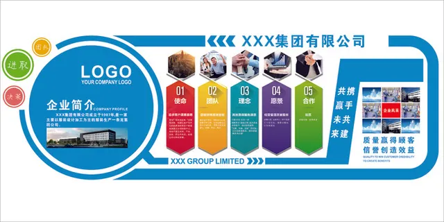 蓝色简约大气企业文化墙