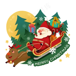 圣诞老人驯鹿拉雪橇,免抠元素