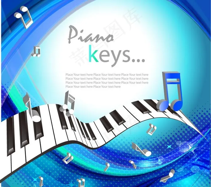 蓝色动感线条 钢琴音符音乐背景图片eps,ai矢量模版下载
