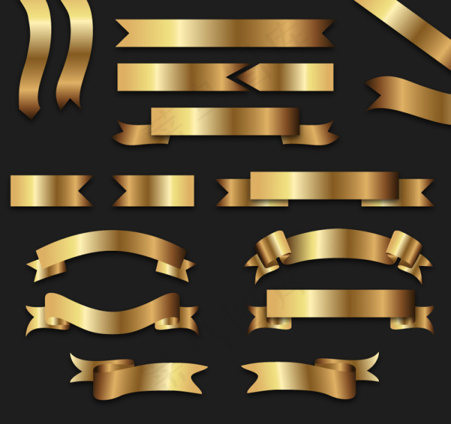 16款金色丝带矢量素材