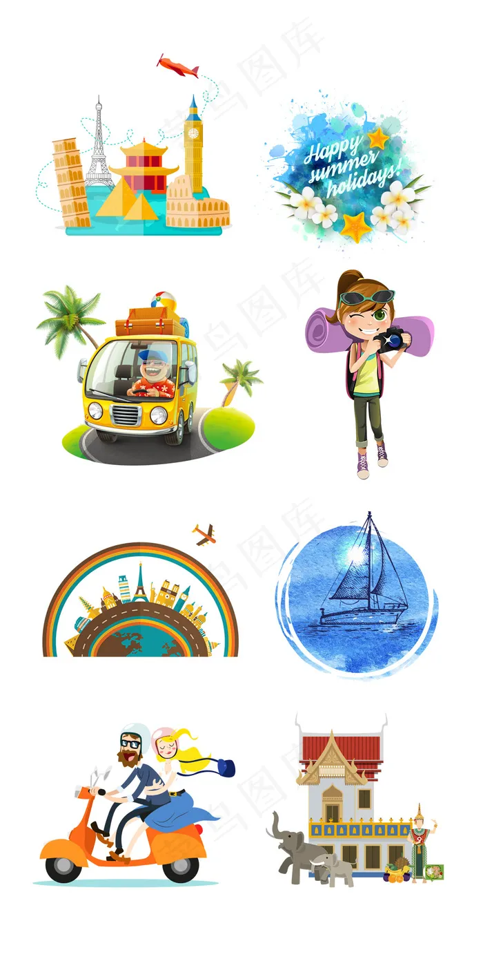 小清新手绘全球旅行淘宝素材