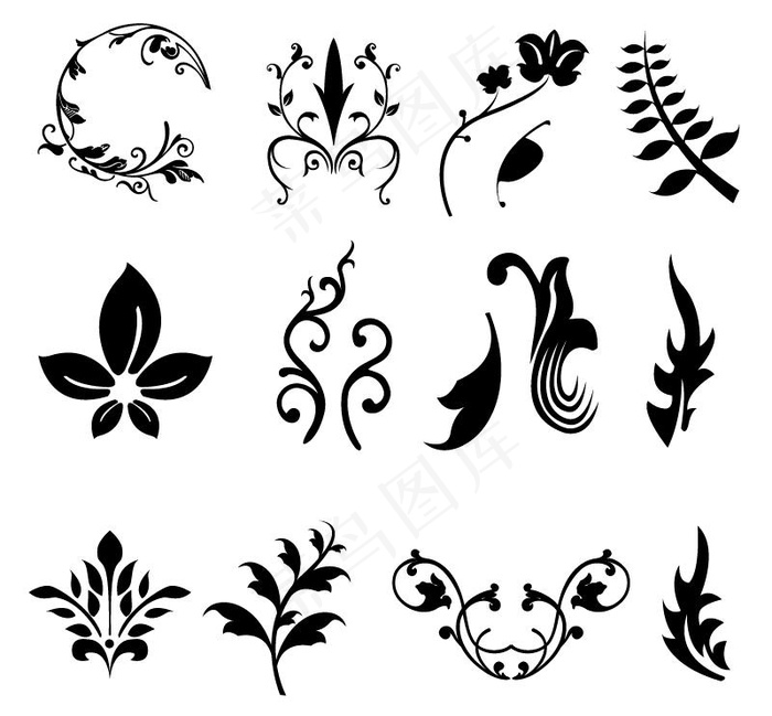 植物的树枝和树叶剪影矢量