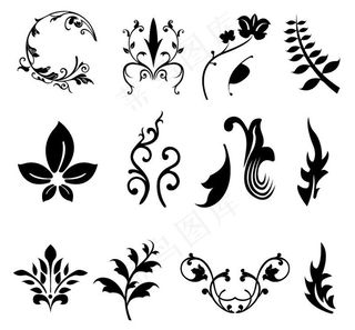 植物的树枝和树叶剪影矢量