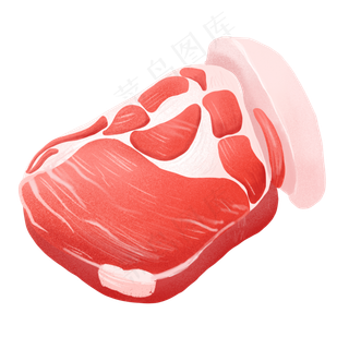 手绘食物新鲜切块仿真猪肉,免抠元素