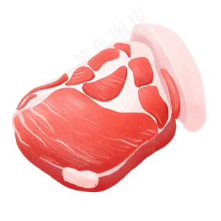 手绘食物新鲜切块仿真猪肉,免抠元素