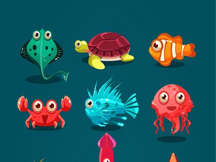 海报设计素材海洋动物海马热带鱼螃蟹...