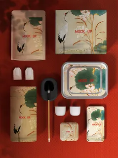 正红色中式花窗背景中国风国潮文创样机