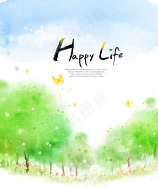 水彩手绘风格风景PSD素材