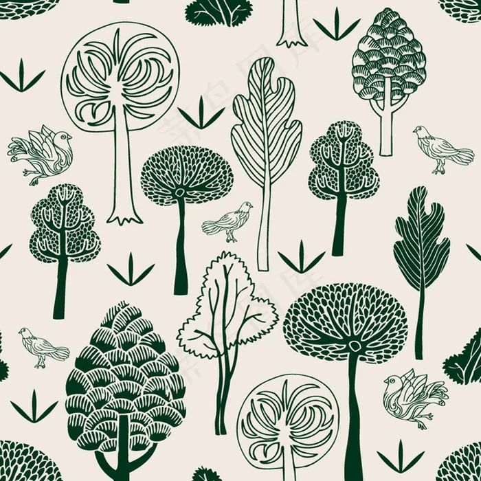 手绘森林与鸽子矢量图cdr矢量模版下载