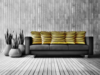 木质背景墙与沙发