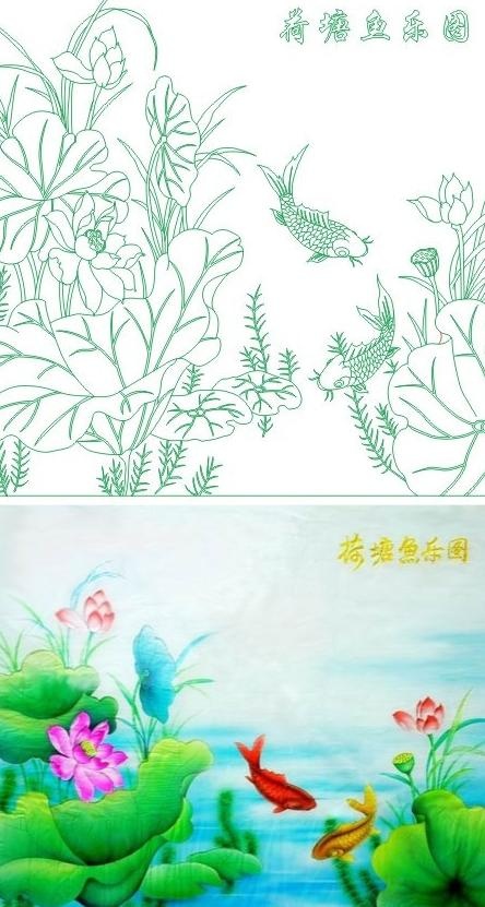 荷塘鱼乐图 荷花图片cdr矢量模版下载