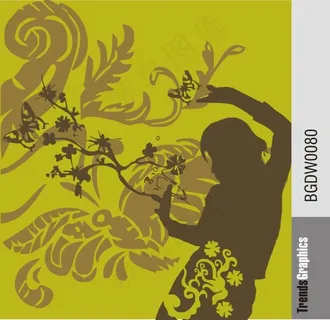 女人与蝶矢量印花素材