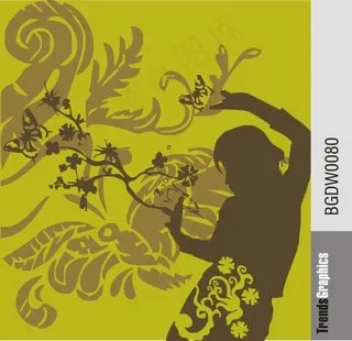 女人与蝶矢量印花素材