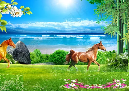 俊马海岸春天风光PSD分层模板
