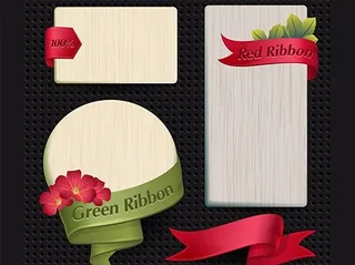 丝带木纹标签矢量素材二