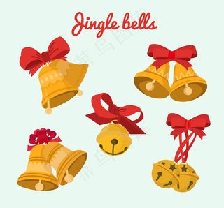 5款金色圣诞铃铛矢量素材