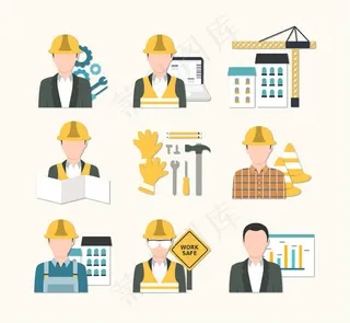 9款建筑与人物图标矢量素材