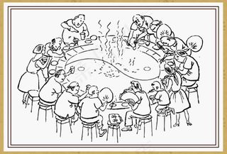 吃火锅景插画矢量素材 AI