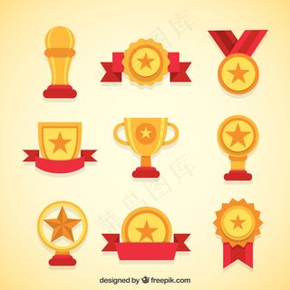 各种金色奖杯和奖牌