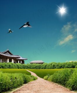 古城乡间小路创意宣传设计海报