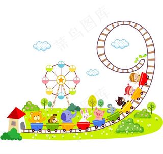小朋友和动物玩过山车图片