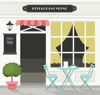 餐厅场景蓝色桌椅