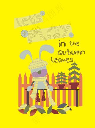 卡通动物兔子图文组合儿童元素