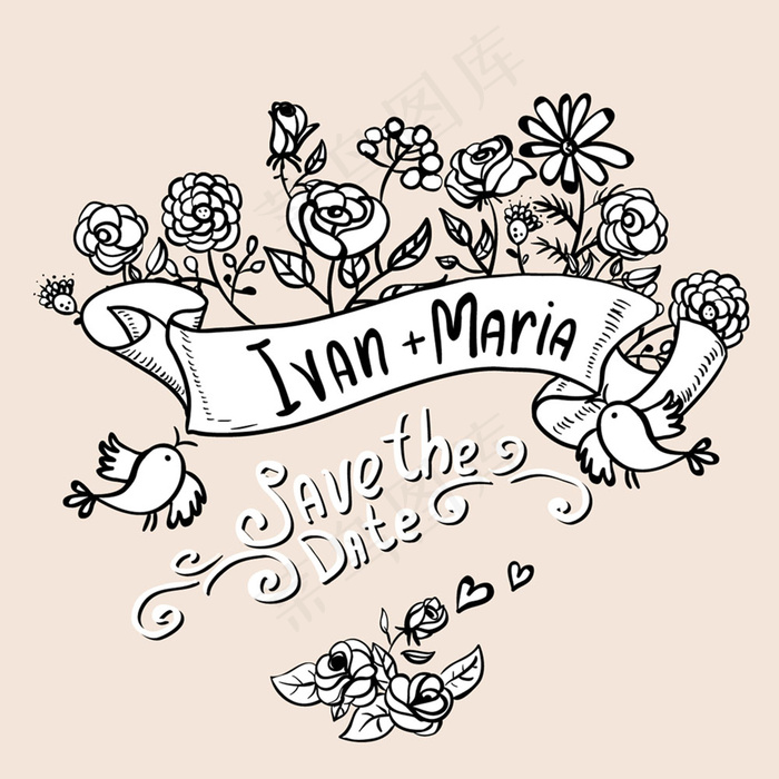 矢量鲜花丝带背景矢量素材