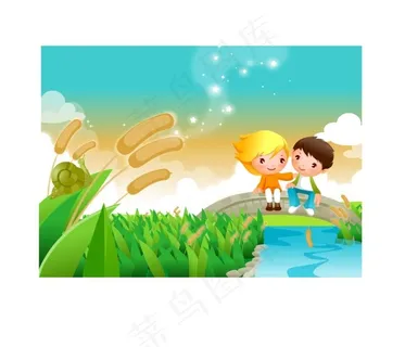 坐在木桥上的孩子