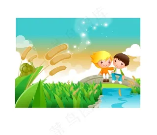 坐在木桥上的孩子