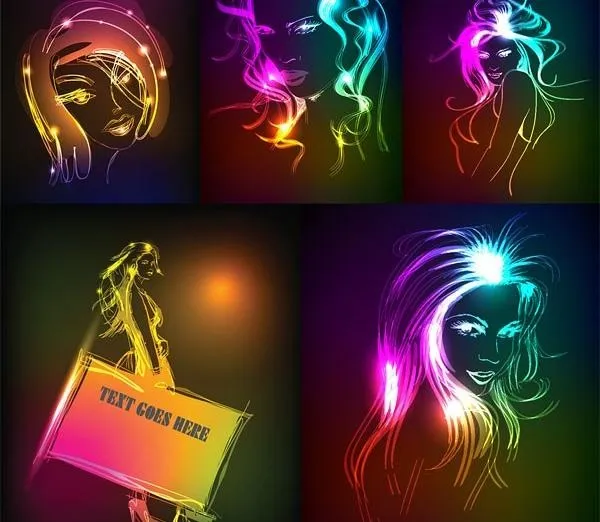 眩光美女矢量素材eps,ai矢量模版下载