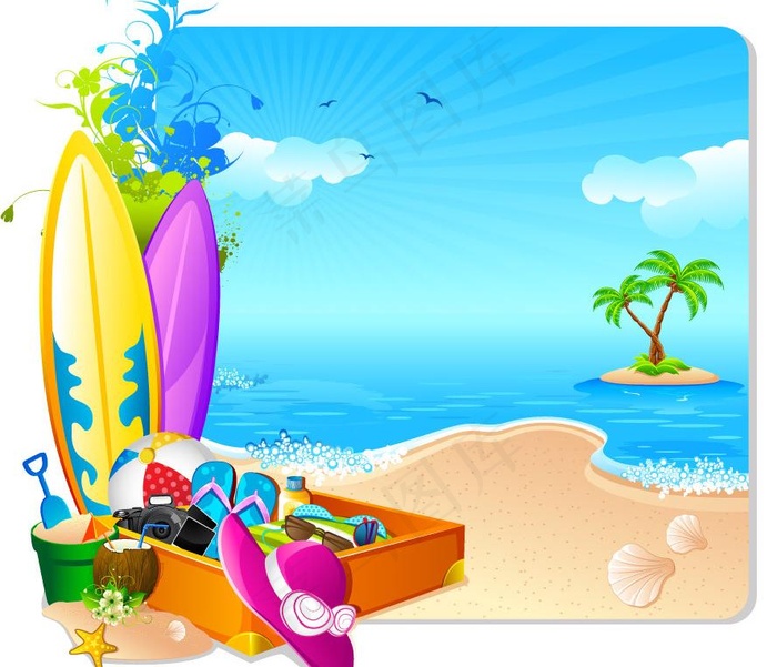 夏日沙滩休闲风景图片