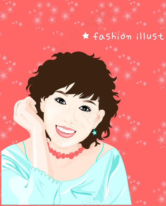 短发精神美女ai矢量模版下载