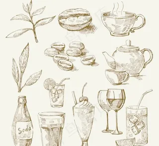 手绘茶和饮料