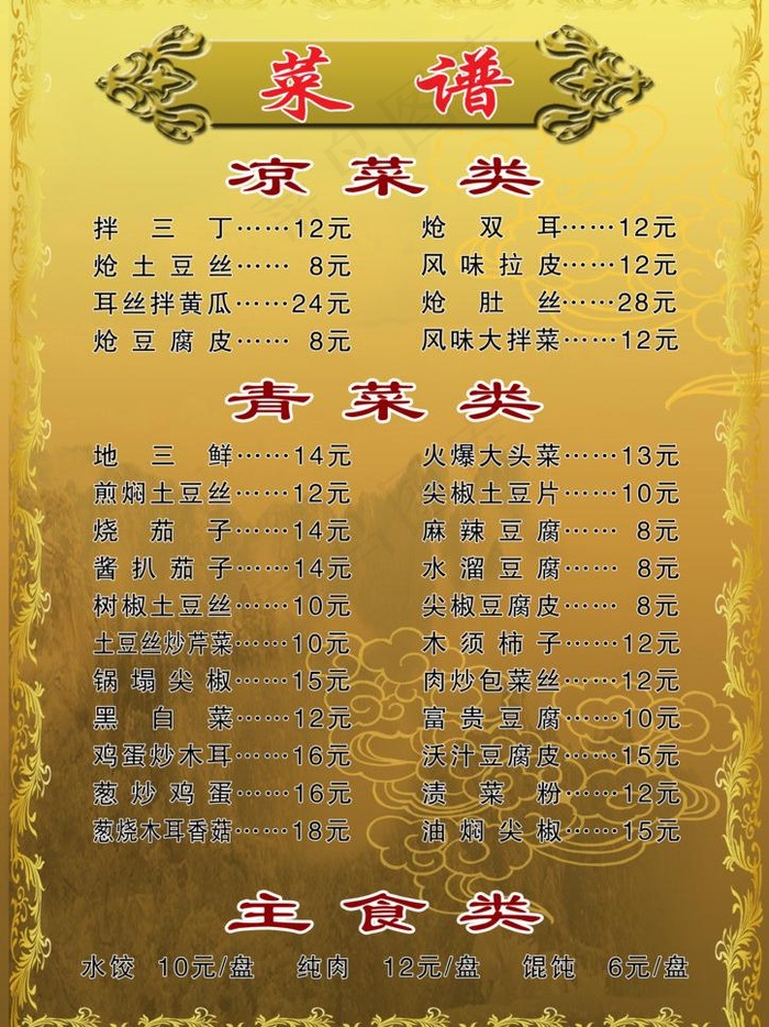 凉菜菜谱psd模版下载