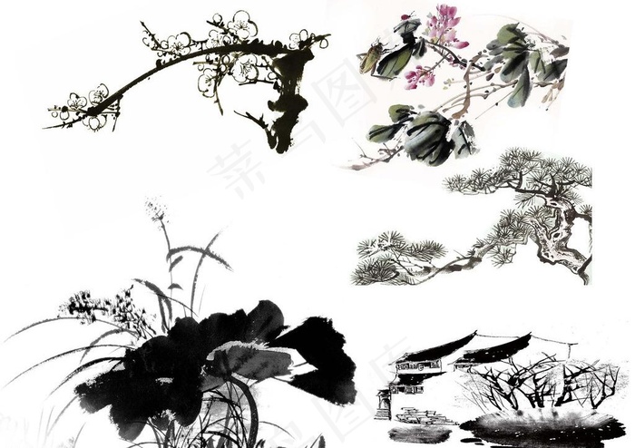 水墨元素图片psd模版下载